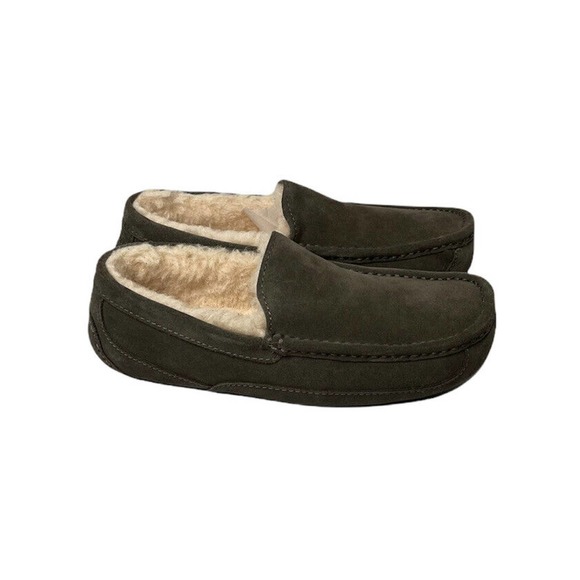 NEW Mens UGG Ascot GRAY Suede Sheepskin Loafer Slippers RUBBER SOLE Size 8 - Picture 1 of 11